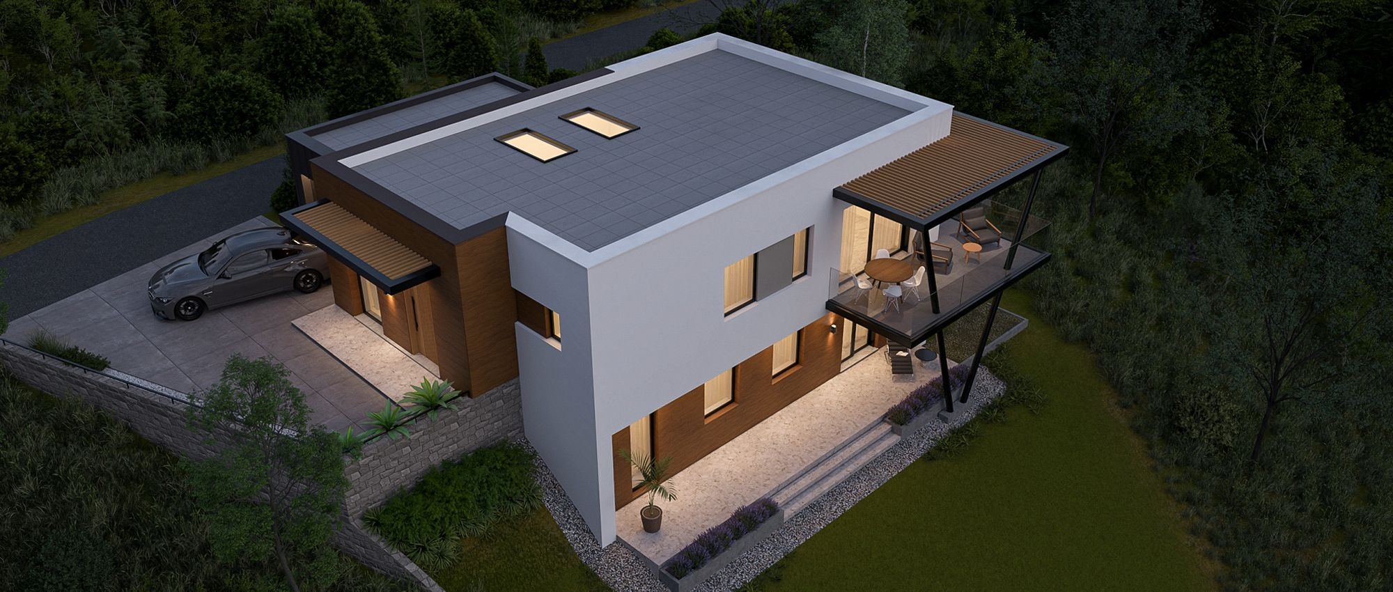 Obiteljska kuća s ravnim krovom – arhitektura s obrnutom funkcionalnom organizacijom